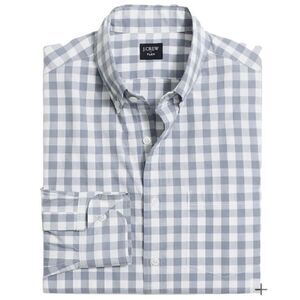 J Crew Flex Washed Slim Fit Check Button Down Shirt in Grey/White Men’s XXL